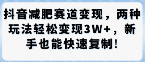 抖音减肥赛道变现,两种玩法轻松变现3W+,新手也能快速复制-学习笔记资源库