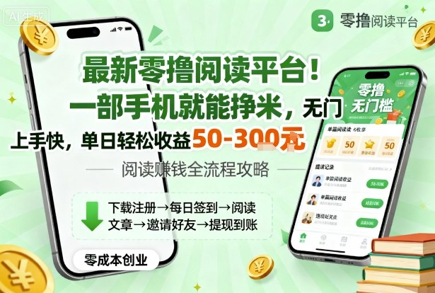最新零撸阅读平台！一部手机就能挣米，无门槛上手快，单日轻松收益50-3张【揭秘】-学习笔记资源库