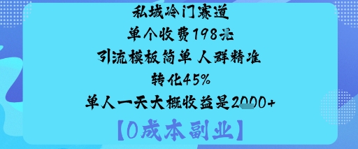 私域冷门赛道:单个收费198米引流模板简单人群精准转化45%单人一天大概收益是1k+-学习笔记资源库