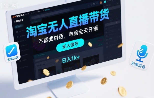 淘宝无人直播带货，不需要出镜，不需要讲话，电脑全天开播，轻松上手，日入1k+【揭秘】-学习笔记资源库