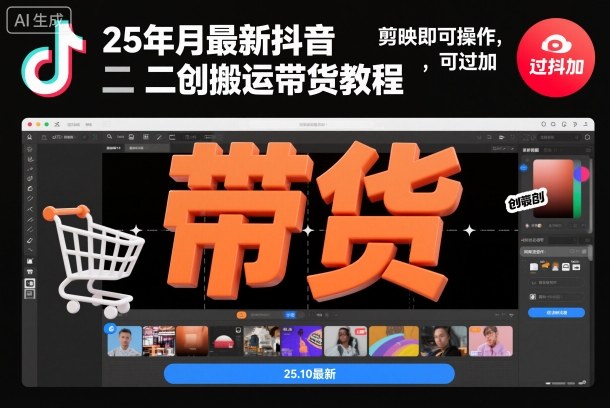 25年10月最新抖音二创搬运带货教程，剪映即可操作，可过抖加-学习笔记资源库