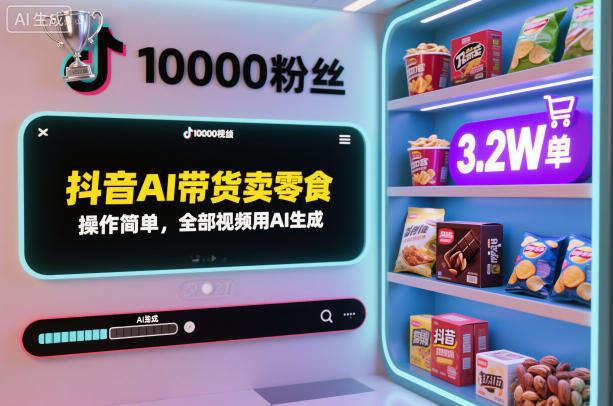 抖音AI带货卖零食，操作简单，全部视频用AI生成，一万粉丝，卖了3.2W单-学习笔记资源库