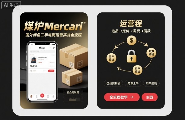 煤炉Mercari国外闲鱼二手电商运营实战全流程，仿品高利润，简单上手，闷声搞钱-学习笔记资源库