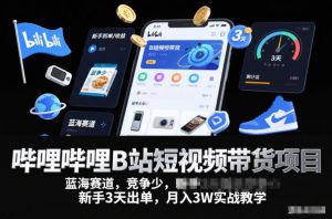 哔哩哔哩B站短视频带货项目,蓝海赛道,竞争少,新手3天出单,月入3W实战教学-学习笔记资源库