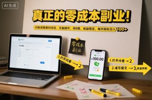 真正的零成本副业!问卷调查暴利项目,无脑操作,纯0撸,收益稳定,每天轻松日入100+【揭秘】-学习笔记资源库