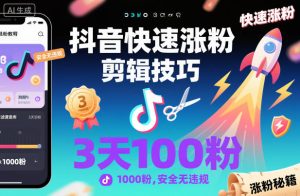 抖音快速涨粉剪辑技巧,3天1000粉,安全无违规-学习笔记资源库