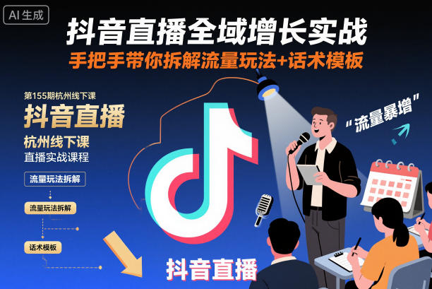 抖音直播全域增长实战第155期杭州线下课，手把手带你拆解流量玩法+话术模板-学习笔记资源库