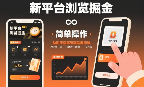 新平台浏览掘金，动动手指截张图就能挣米，2分钟一单，不限时不限量，一天5张【揭秘】-学习笔记资源库