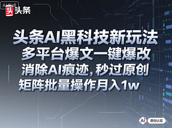 头条AI黑科技新玩法，多平台爆文一键爆改，消除AI痕迹，秒过原创，矩阵批量操作月入1w+【揭秘】-学习笔记资源库