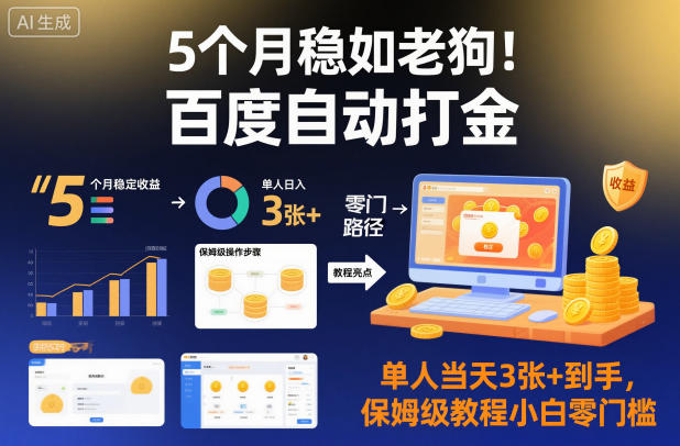 5个月稳如老狗！百度自动打金，单人当天3张+到手，保姆级教程小白零门槛【揭秘】-学习笔记资源库