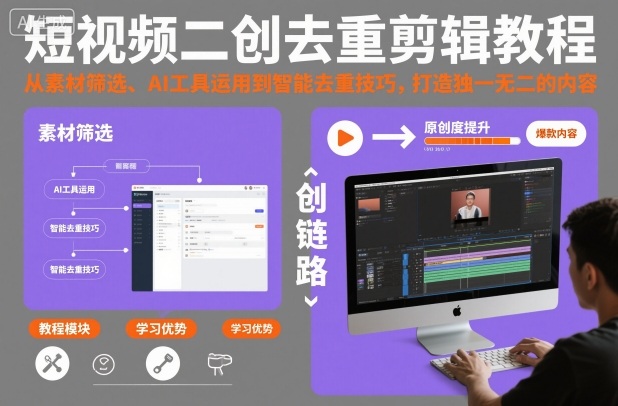 短视频二创去重剪辑教程，从素材筛选、AI工具运用到智能去重技巧，打造独一无二的内容-学习笔记资源库