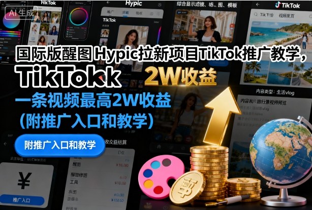 国际版醒图Hypic拉新项目TikTok推广教学，一条视频最高2W收益（附推广入口和教学）-学习笔记资源库