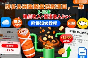 拼多多闲鱼网盘拉新项目,一单5-15米,睡后收入+管道收入1w+(附保姆级教程)-学习笔记资源库