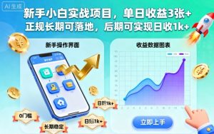 新手小白实战项目,单日收益3张+,正规长期可落地,后期可实现日收1k+【揭秘】-学习笔记资源库