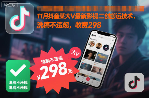 11月抖音某大V最新影视二创搬运技术，洗稿不违规，收费298-学习笔记资源库