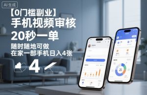 【0门槛副业】手机视频审核,20秒一单,随时随地可做,在家一部手机日入4张【揭秘】-学习笔记资源库
