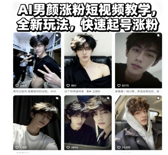 AI男颜涨粉短视频教学，全新玩法，快速起号涨粉-学习笔记资源库