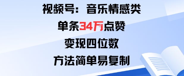 视频号分成计划新玩法：音乐情感类单条34W点赞，变现四位数，方法简单易复制-学习笔记资源库