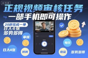 正规视频审核任务,一部手机即可操作,20秒完成一单,日入4张,多劳多得【揭秘】-学习笔记资源库