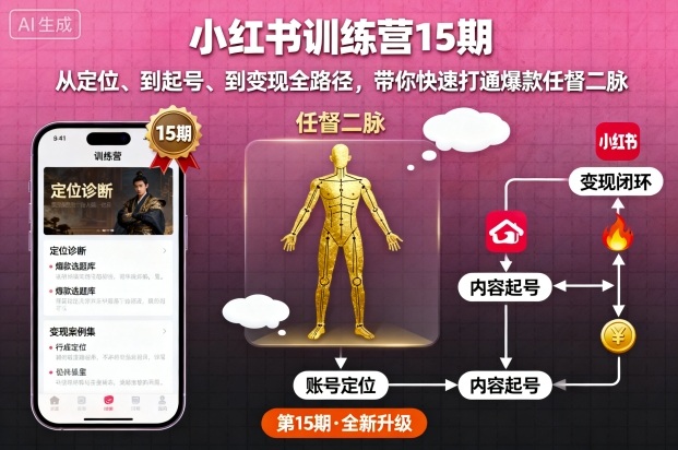 小红书训练营15期，从定位、到起号、到变现全路径，带你快速打通爆款任督二脉-学习笔记资源库